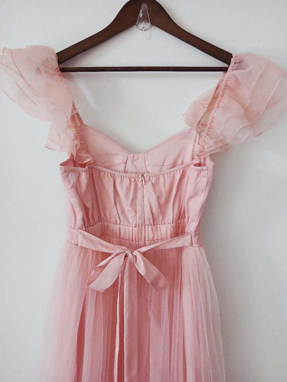Blush PINK Tulle Midi DRESS Ruffle Bow Waist MABLE Graduation Wonen's Size M - Picture 8 of 15